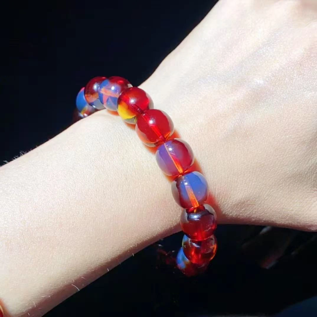 【云川.鸿运】天然墨西哥5A级红蓝珀高桩老型手串女款时尚百搭女士