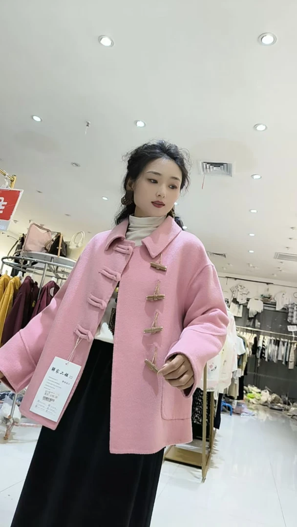 9184#秋冬新款甜美糖果色百搭翻领短款双面大衣