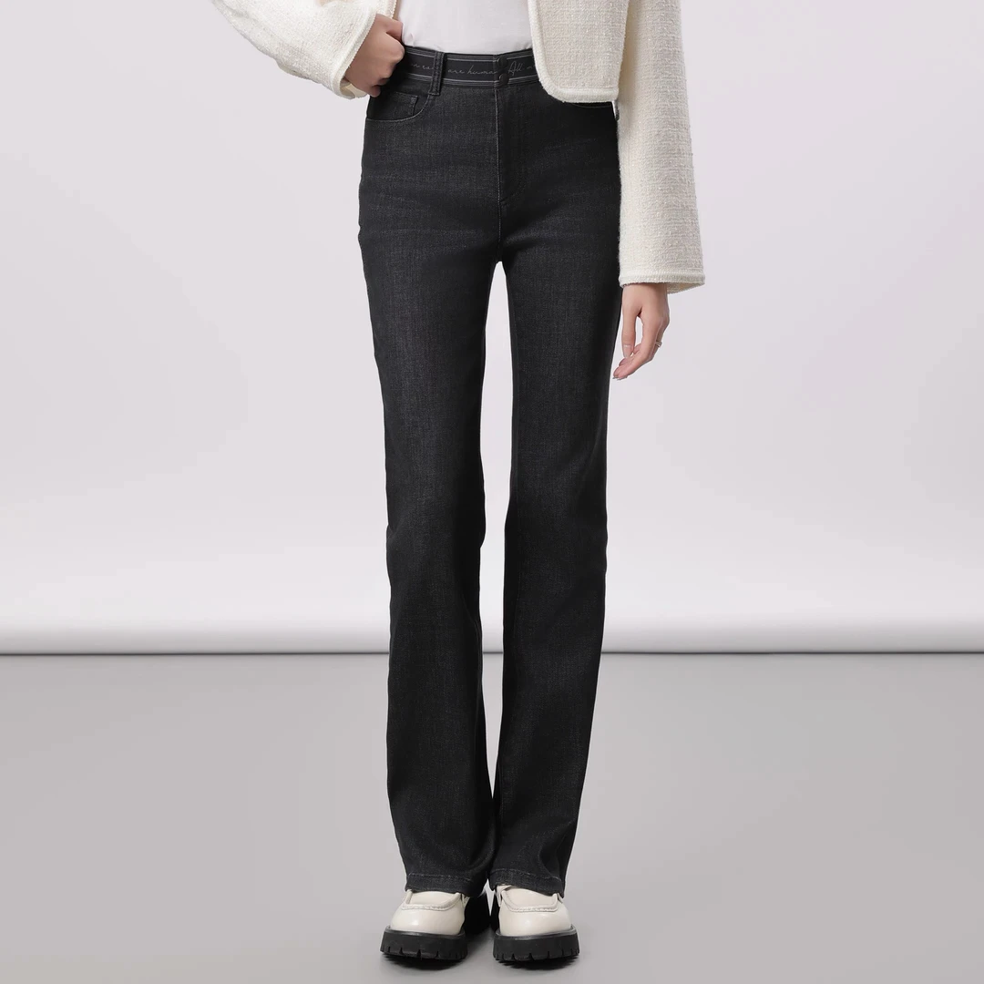 GIRDEAR/哥弟新款百搭春款字母高腰弹力微喇牛仔裤1100462