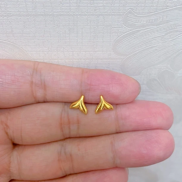 足金999鱼尾耳钉余生有你时尚仙女国潮精致