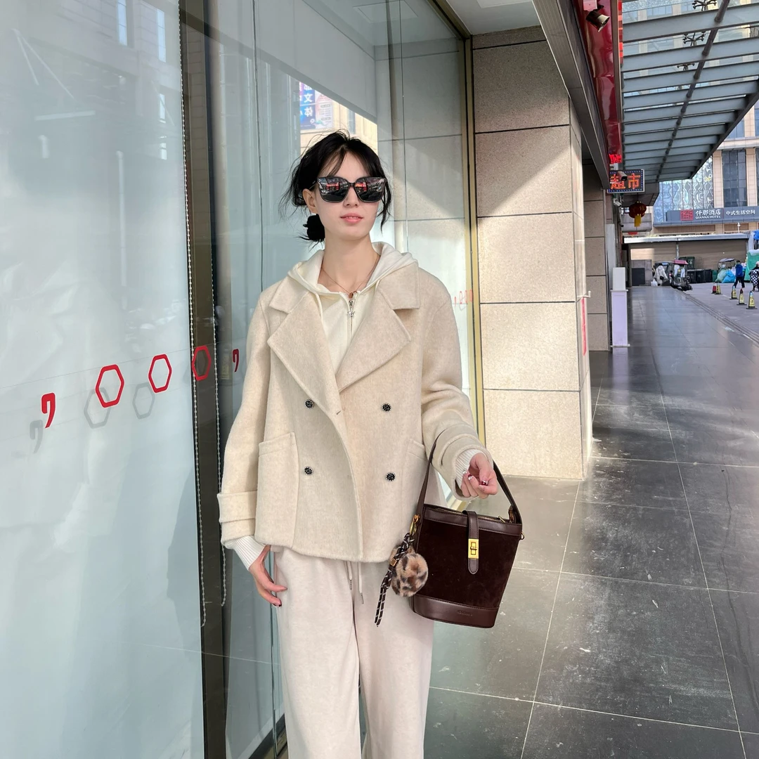 乔家女士短款翻领双面呢大衣