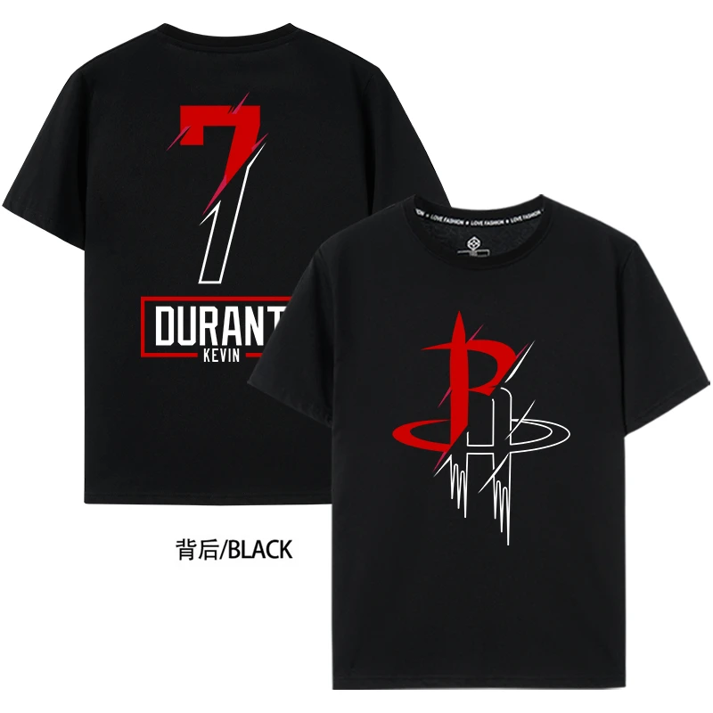 火箭队杜兰特7号训练T恤短袖男美式复古篮球运动休闲宽松夏季纯棉