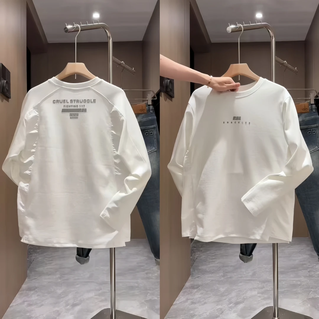 秋季新款硅胶设计潮牌男士长袖t恤时尚百搭宽松舒适休闲长袖卫衣