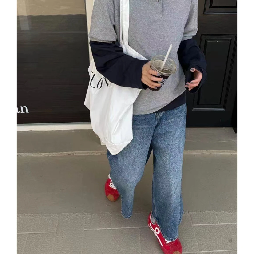 钱老板自留款 欧站休闲慵懒风八分阔腿牛仔裤(不配腰带)