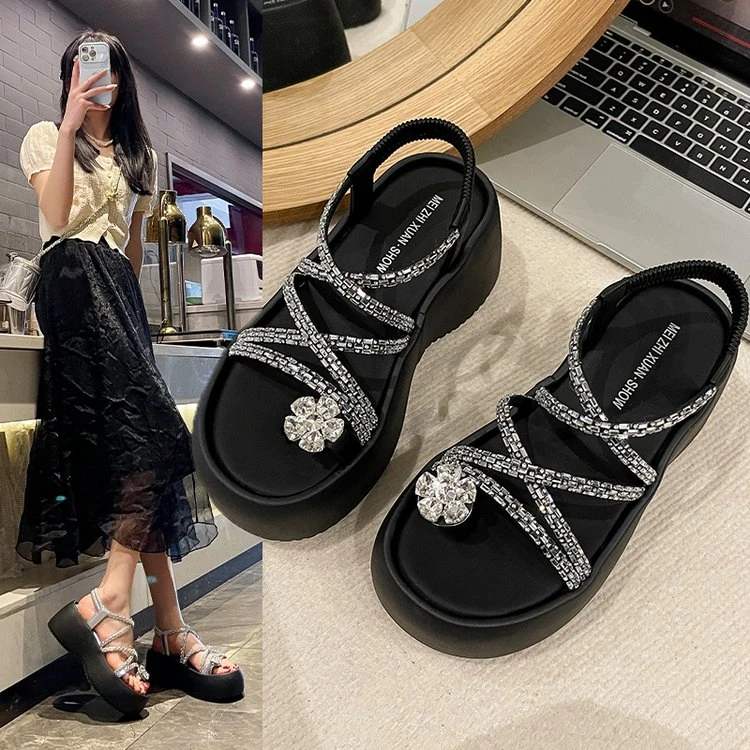 法式绝美凉鞋女外穿年夏季新款一字带感配裙子夏天罗马鞋