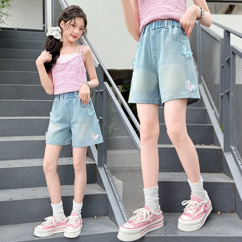 女童牛仔短裤夏装2025新款儿童夏季薄款潮酷热裤6-12岁女孩裤子15