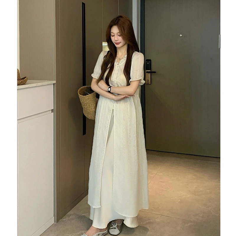 2025夏季大码女装新款时尚花边蕾丝度假风叠穿高腰鱼尾半裙两件套