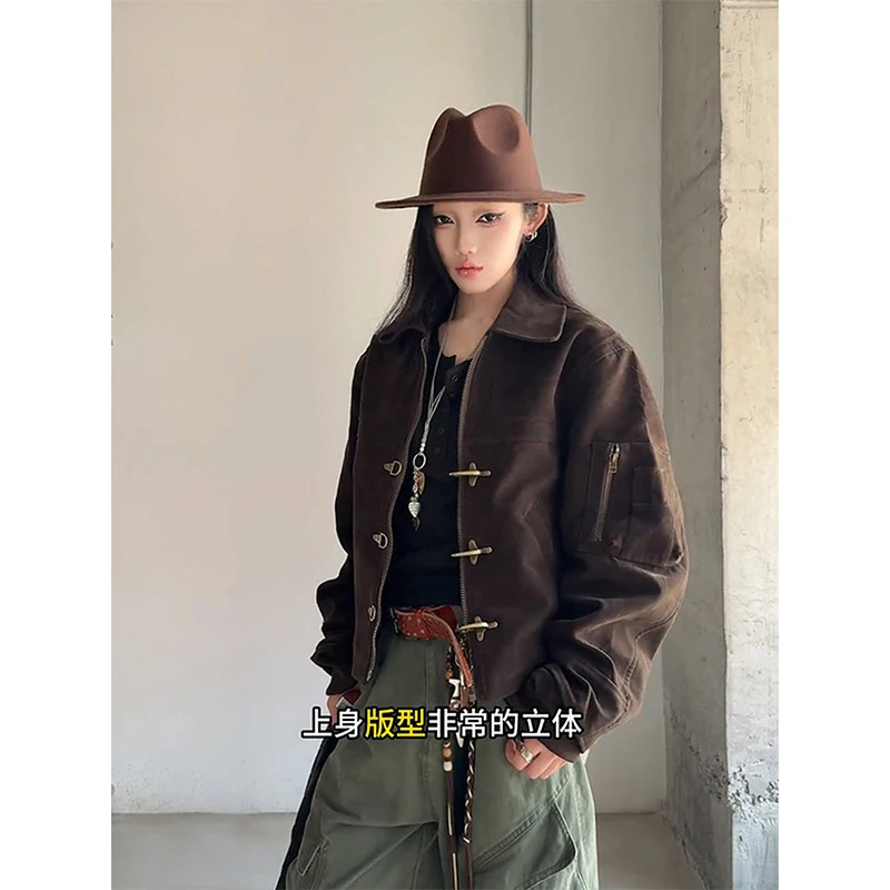 美式复古解构飞机扣飞行夹克男女秋季小众设计感vintage短款外套