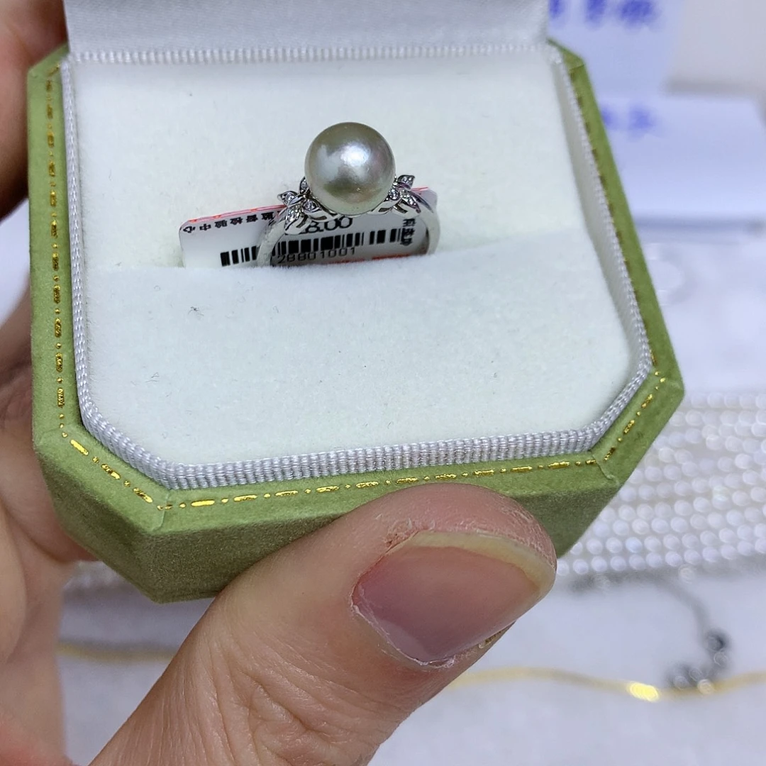 海水珍珠银S925镶嵌戒指8-9