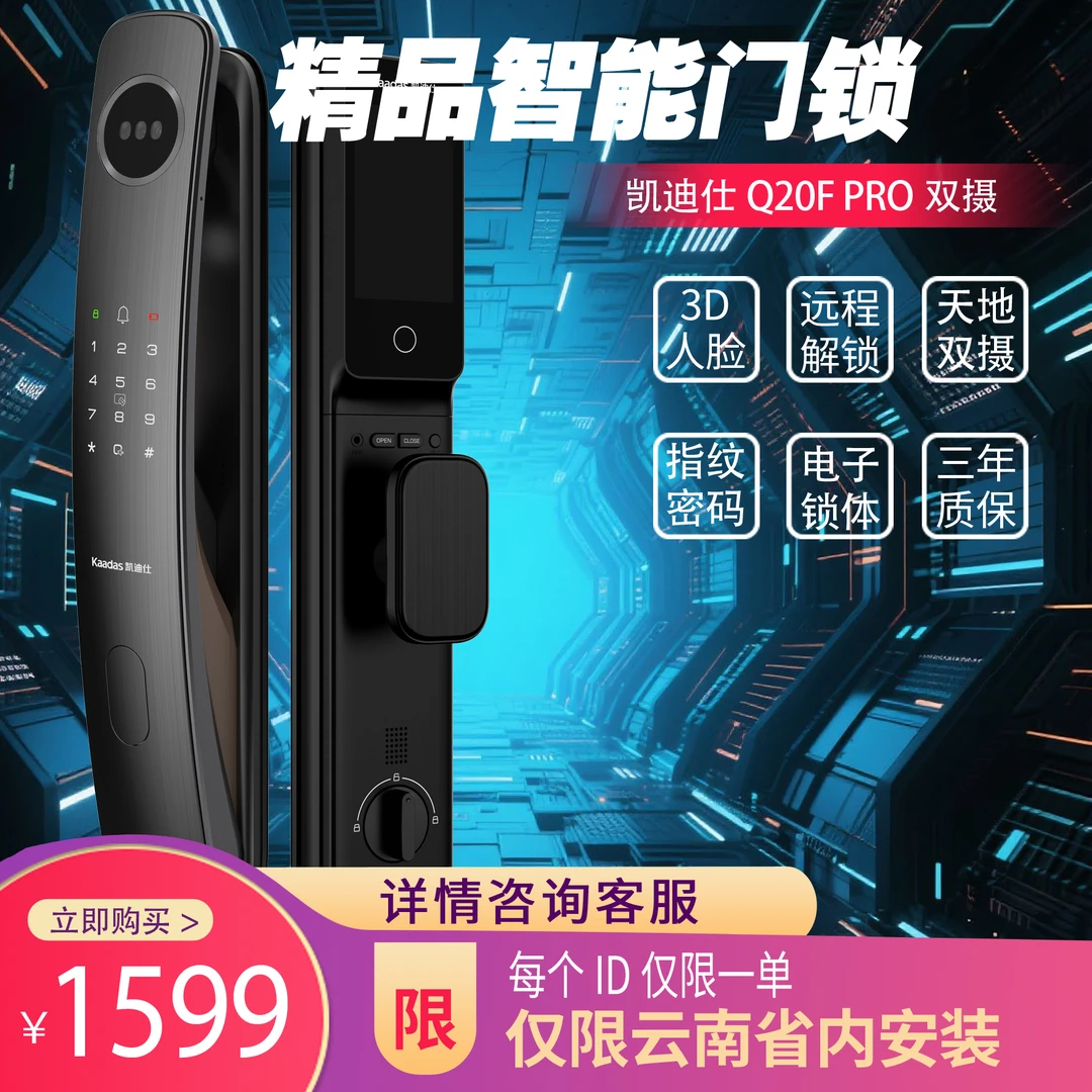 【云南专属】特价智能锁Q20F PRO双摄  3D人脸识别、猫眼监控智能