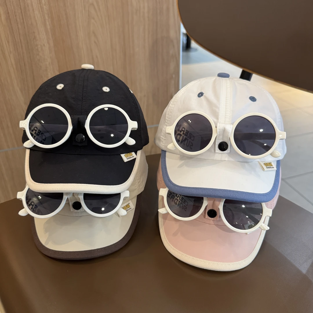 宝宝墨镜鸭舌帽短檐婴幼儿童遮阳防晒速干帽男女童新款眼镜棒球帽