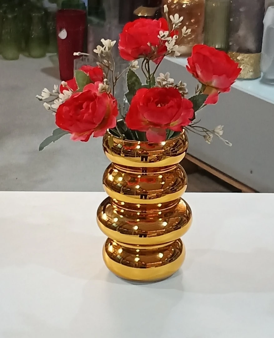 创意家居装饰插花瓶客厅桌面轻奢风花瓶口径10厘米高19厘米仿真花