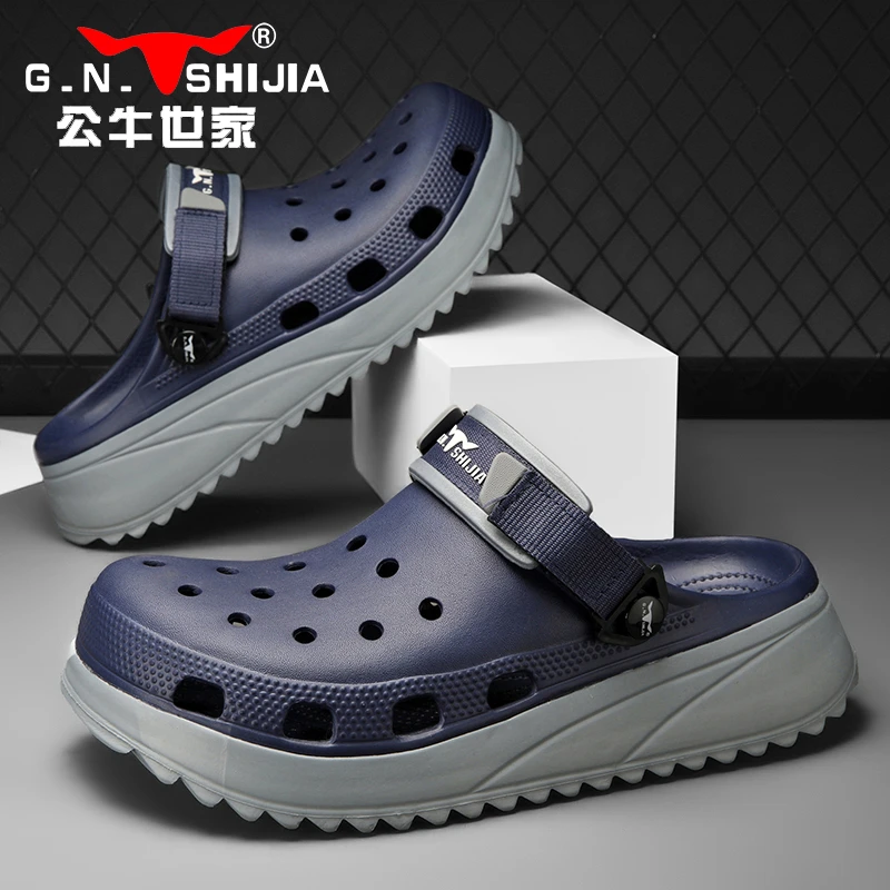 公牛世家男士软木沙滩凉鞋夏季爆款透气洞洞凉鞋耐穿轻便透气拖鞋