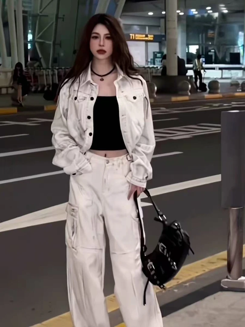 【2003】多#设计感褶皱时尚百搭牛仔外套