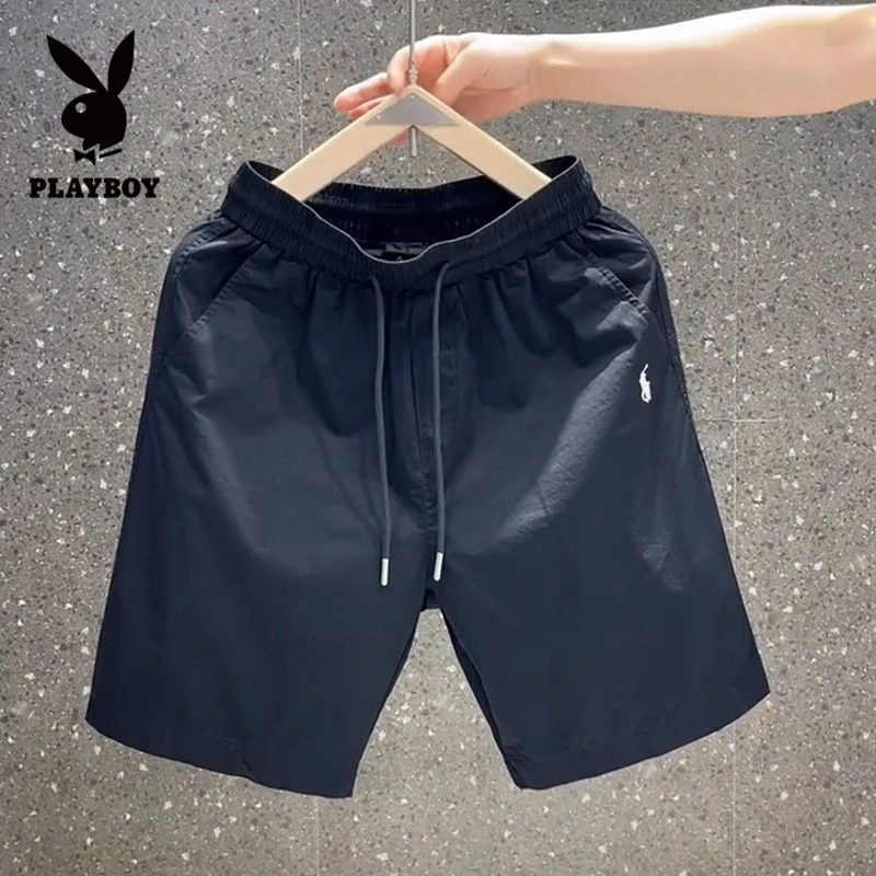 花花公子夏季薄款百搭沙滩裤五分裤男士运动休闲短裤宽松透气中裤