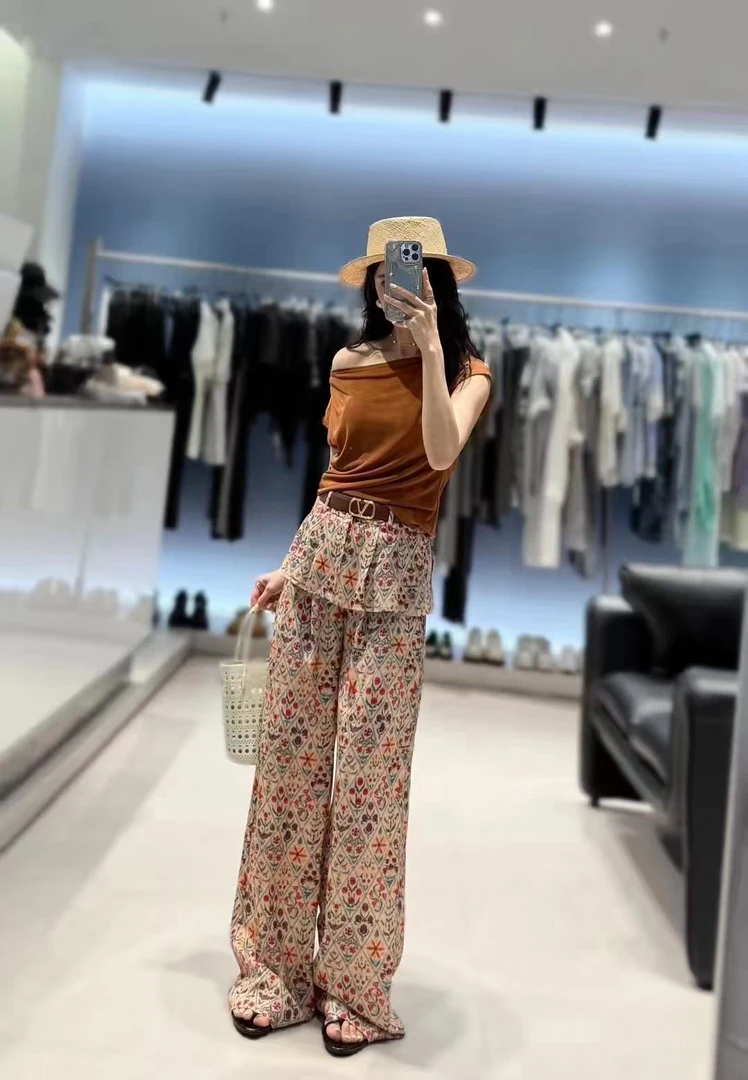 花色腰带麻裤6139