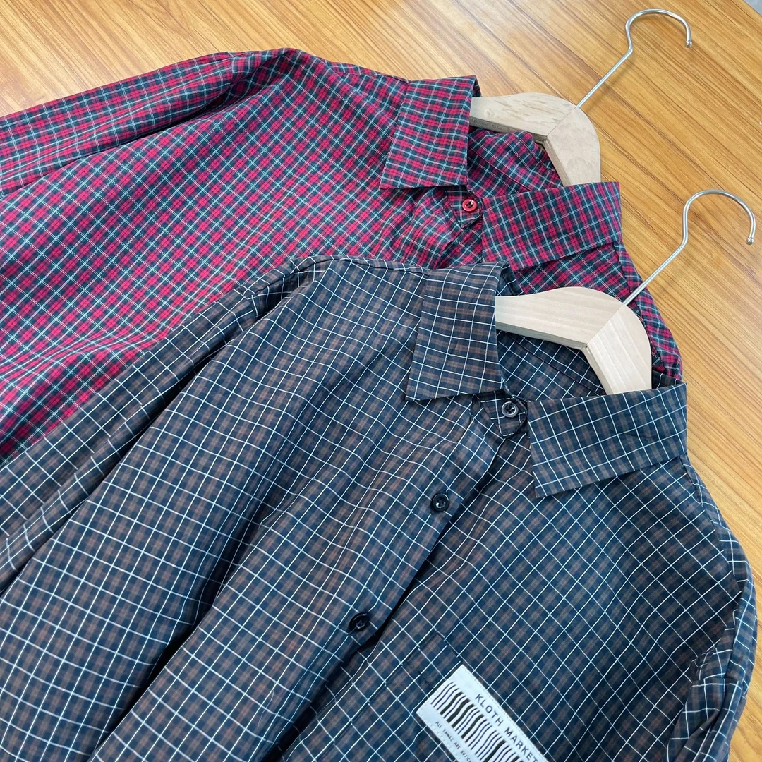 Yun Shen-「外贸口袋格子全棉衬衫」休闲格子条形码衬衫21102-LL