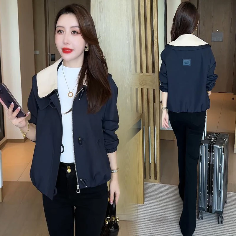 时尚短外套女秋季新款洋气宽松显瘦小个子休闲百搭大翻领夹克上衣