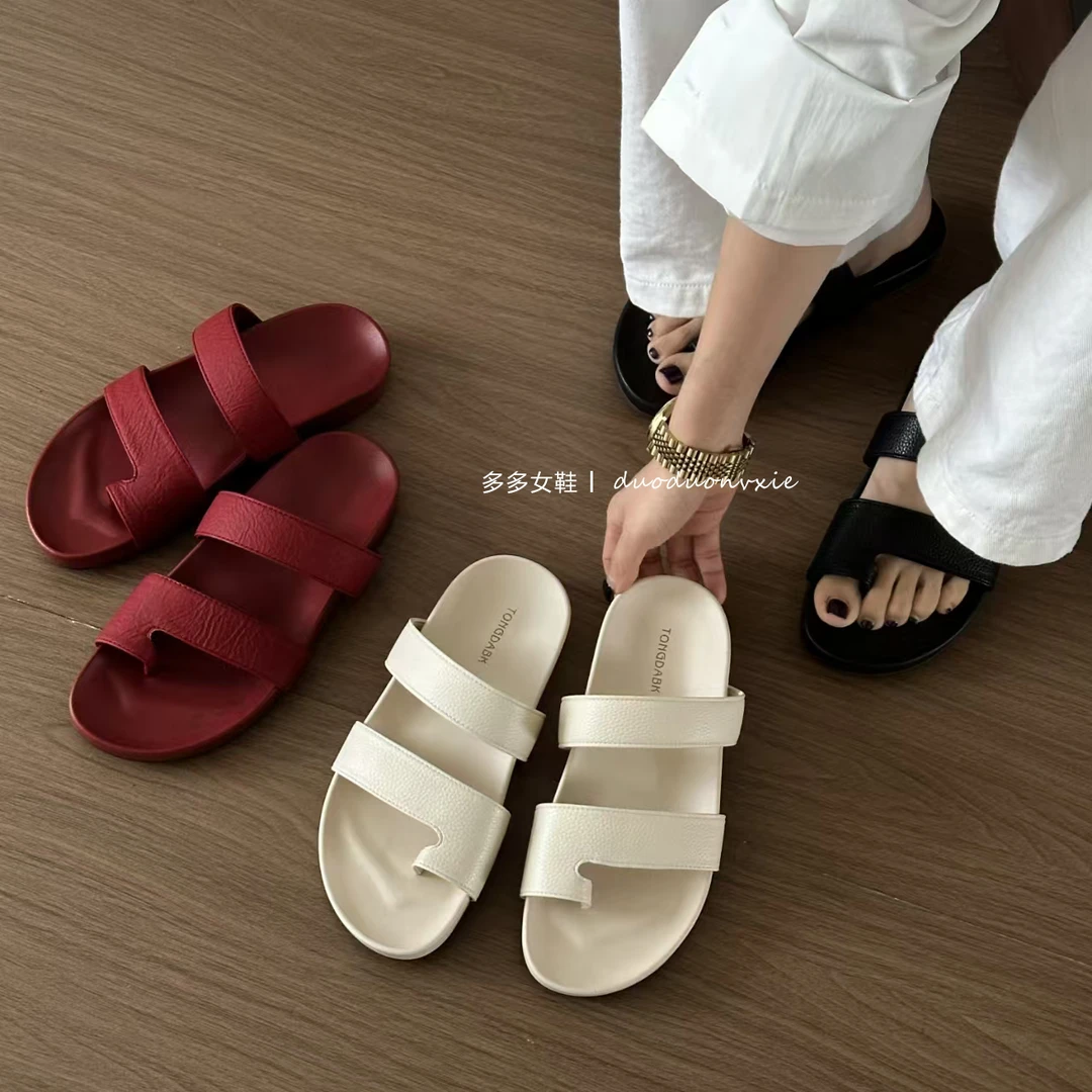 韩版休闲简约凉拖鞋夏季一字拖上班不累脚女拖鞋厚底平底百搭