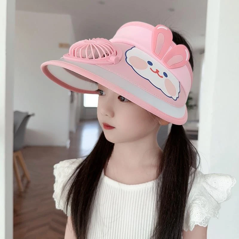 FAVMARTHA儿童防晒帽夏季女童卡通电风扇帽子可爱宝宝空顶帽男童