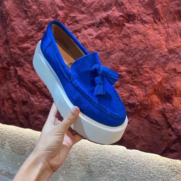 519-6春季拼色中口松糕底乐福鞋豆豆鞋帆布鞋欧若精灵风