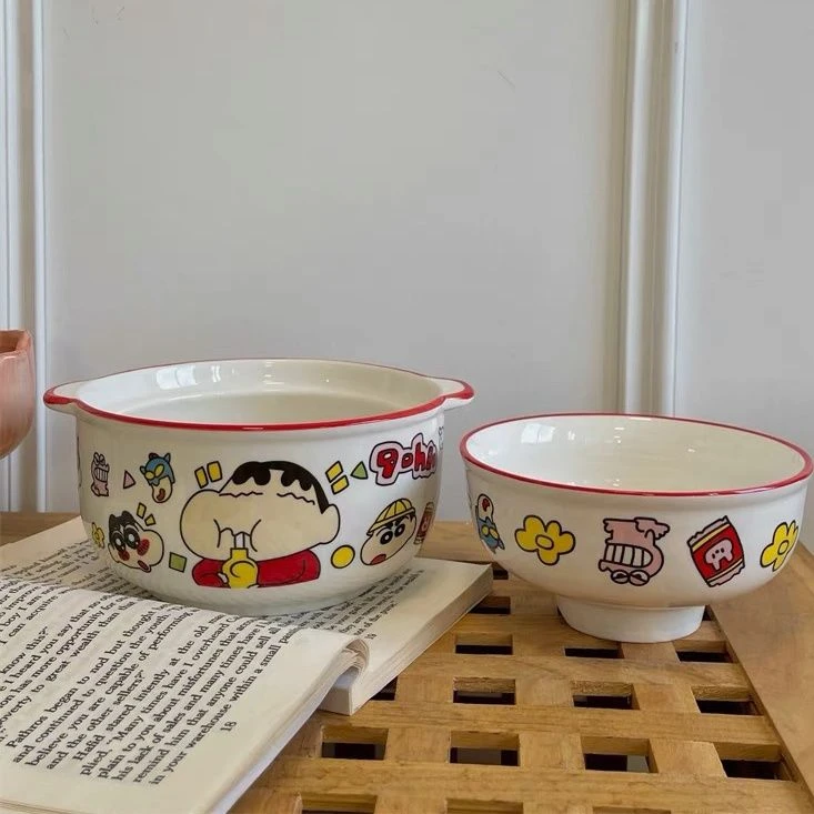 蜡笔小新卡通双耳泡面碗陶瓷学生宿舍面碗螺蛳粉碗米饭碗饭Z