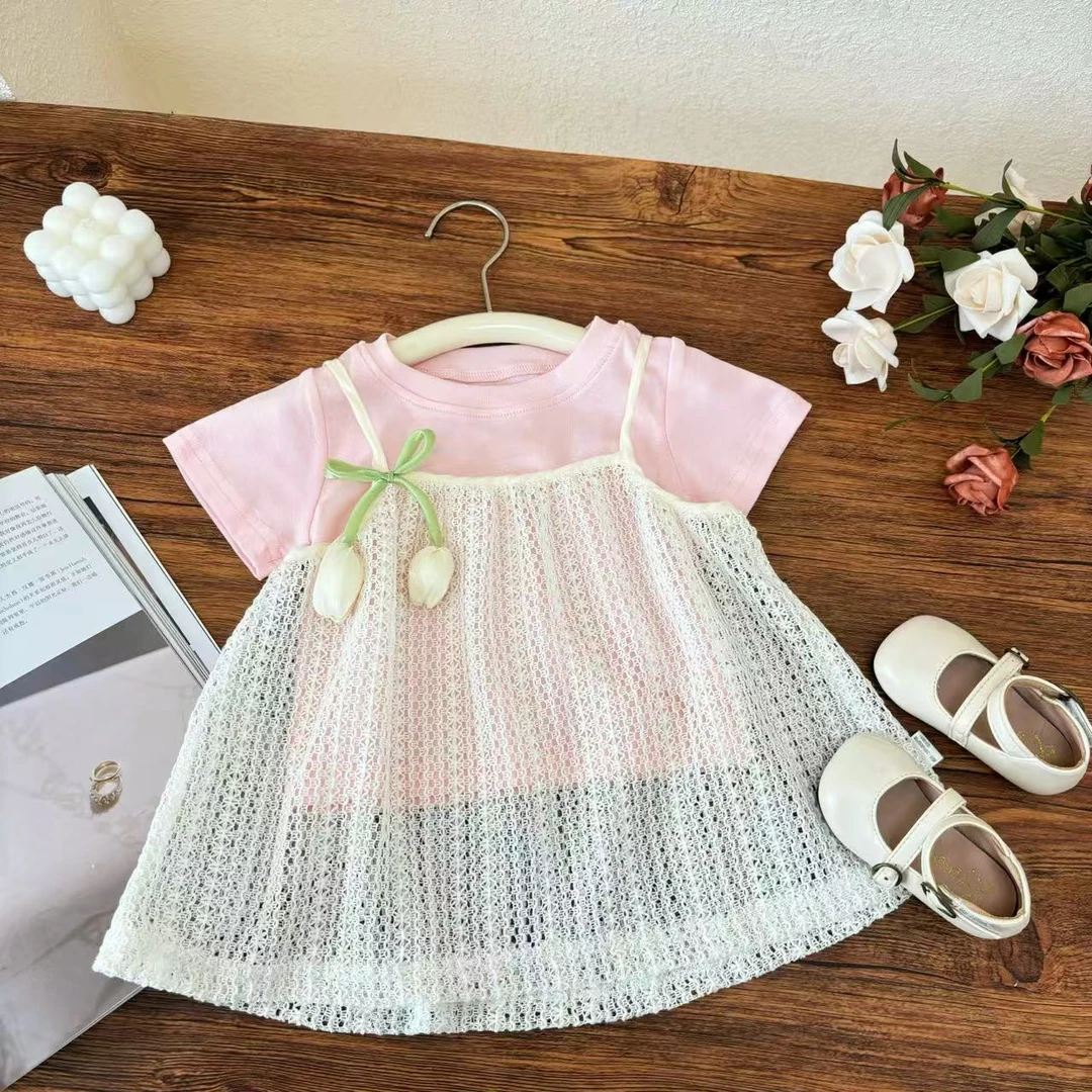 女小童2025连衣裙吊带+半袖设计薄款甜美套装夏季两件套SJ-R-B131