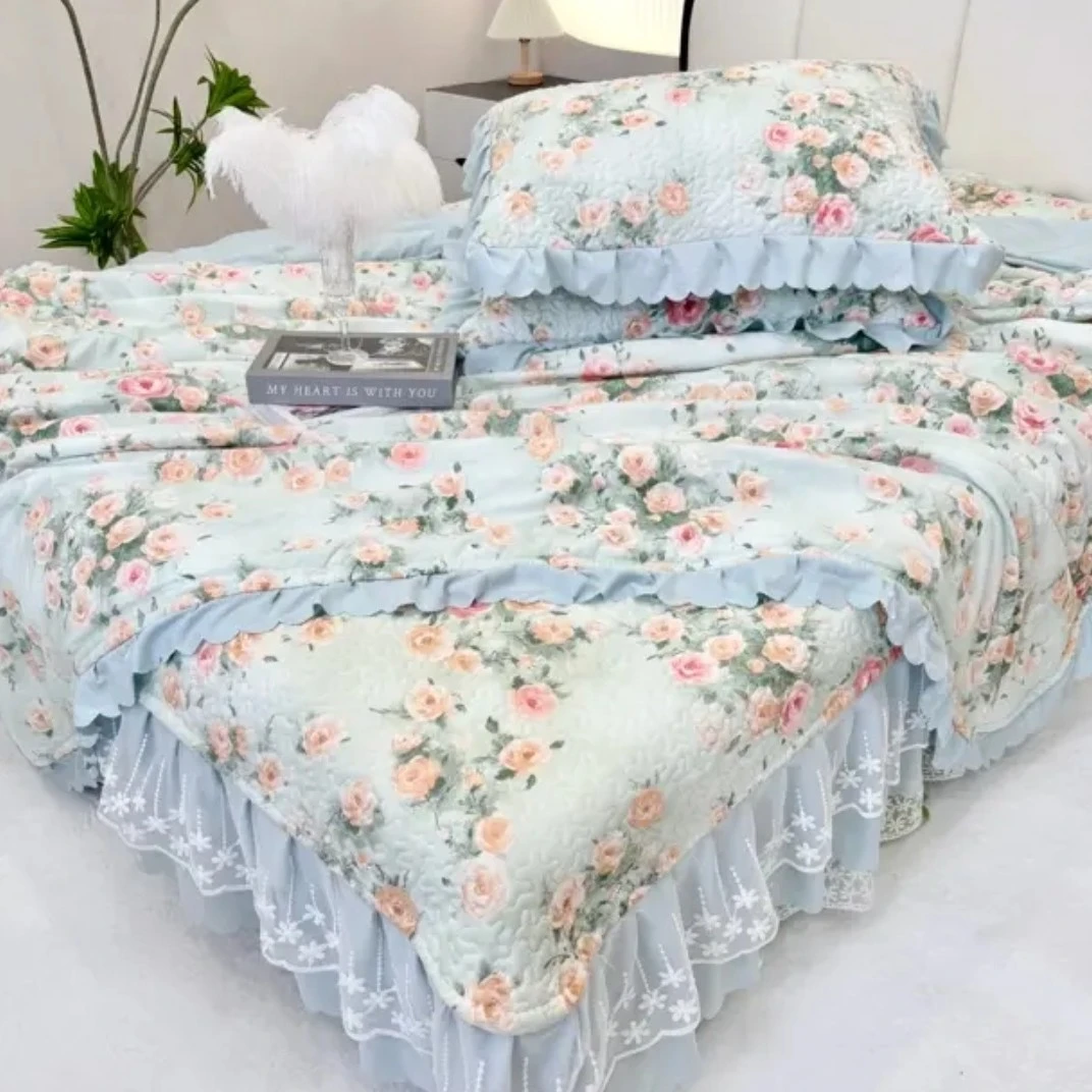 【升级款四件套】春夏新款有氧亲肤柔软花边床盖版夏被四件套8斤