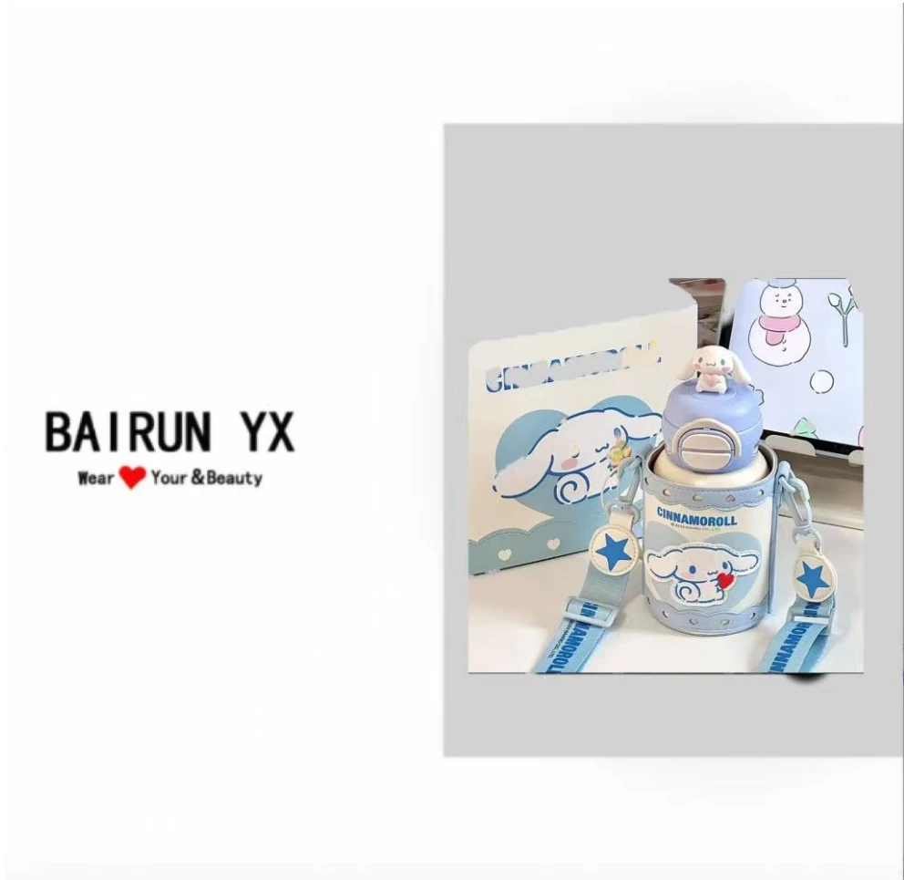 新款保温杯600ml开口笑双饮杯哆啦A梦吸嘴吸管库洛米杯盖杯套