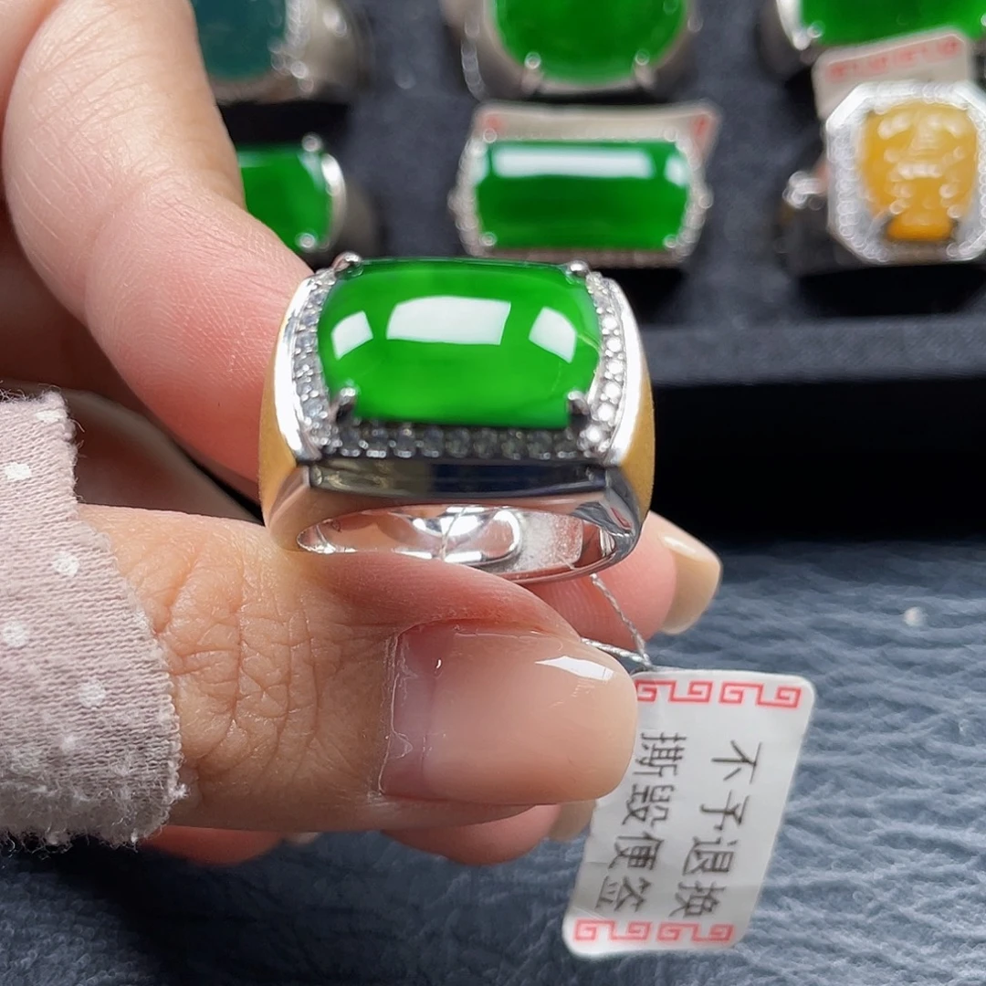 翡翠银S925镶嵌戒指天然A货翡翠没运费险2441