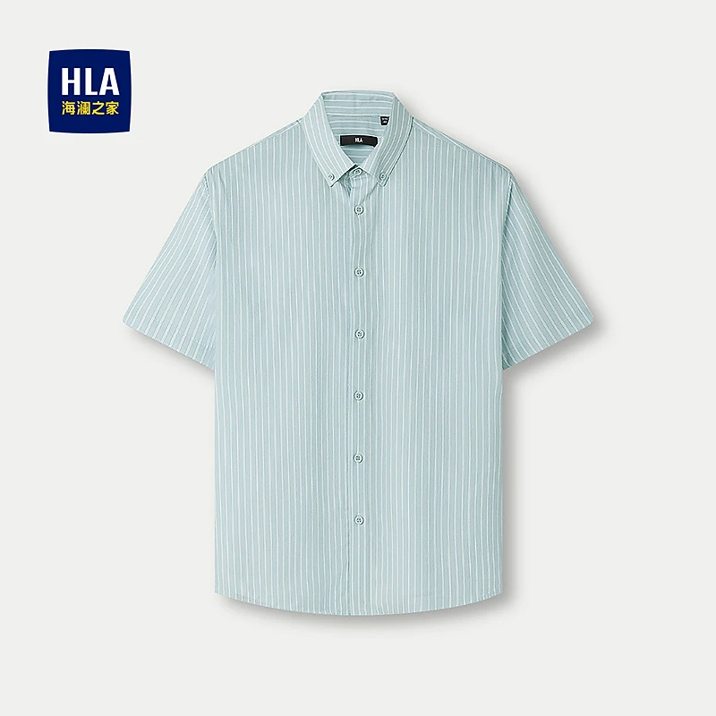 【时尚条纹】HLA海澜之家短袖衬衫男春夏25新款潮流透气衬衣男