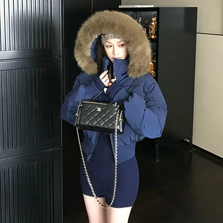 芬兰雪境冬季大毛领高级感连帽短款棉服女装爆款加厚保暖面包服