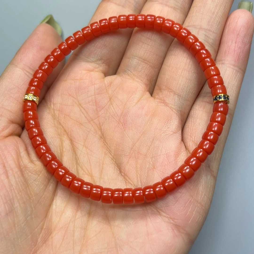 南红玛瑙柿子红药片4mm+18K金镶嵌
