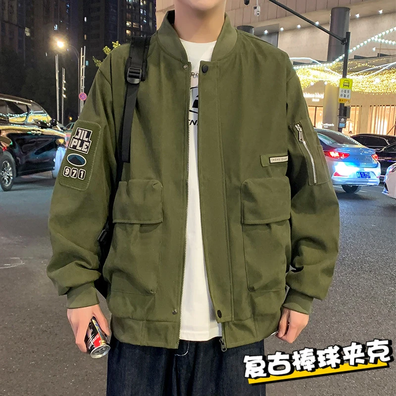 玛斯柏棒球服外套男士春秋季美式工装男生潮流百搭复古夹克上衣服