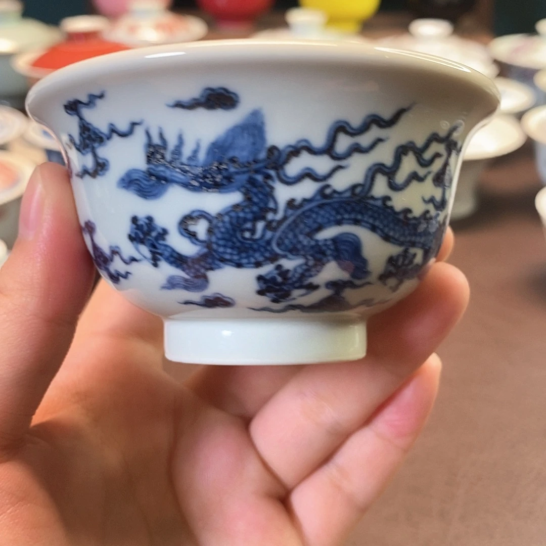青花双明龙压手杯80cc 微品福利
