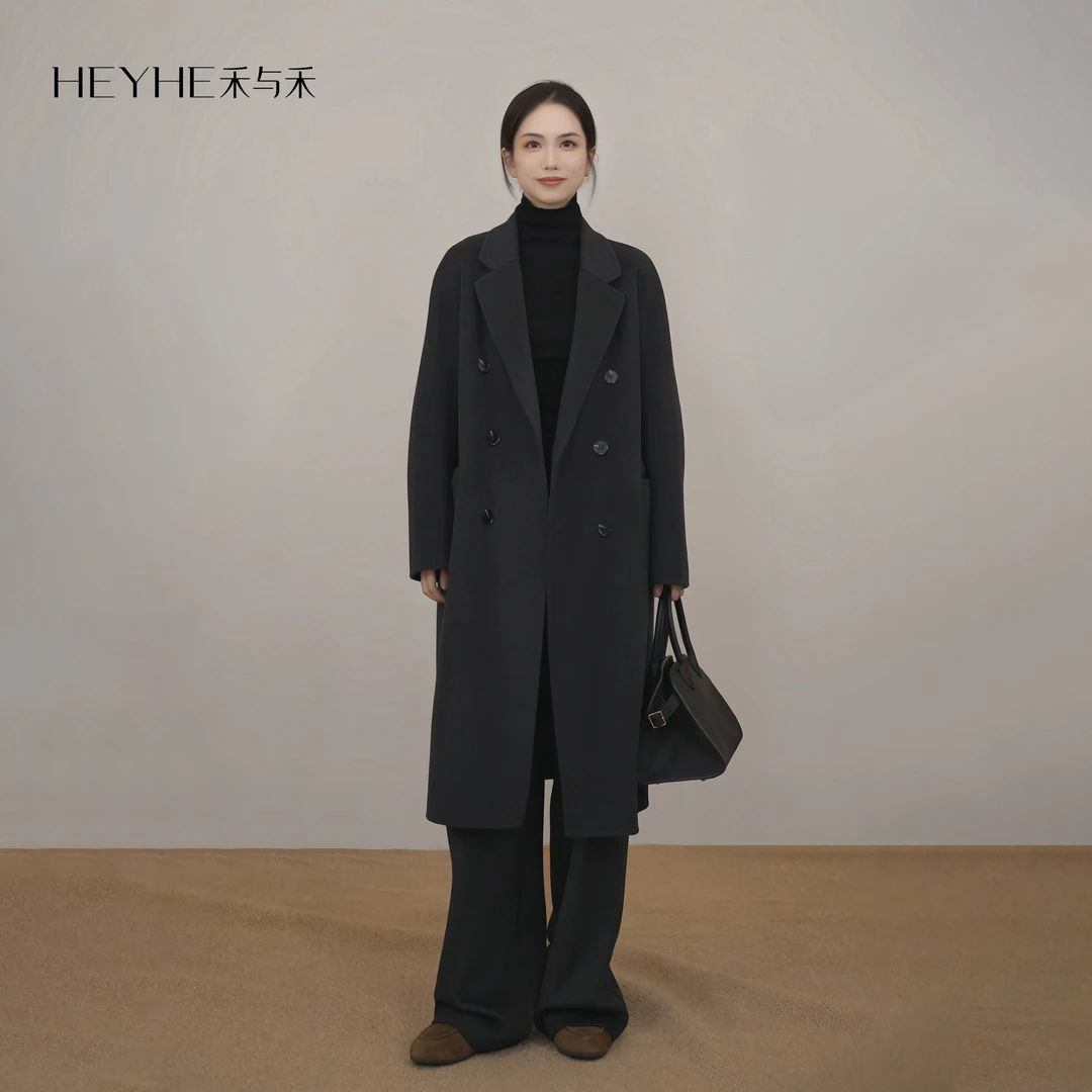 小禾【体制大衣】山羊绒羊毛混纺气质直筒松弛手缝时尚显瘦羊毛大衣