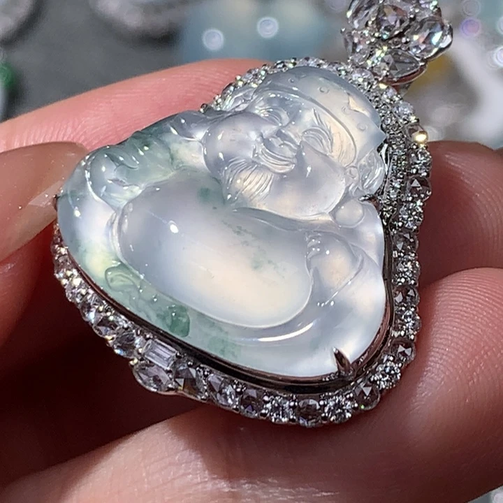 翡翠18K金镶嵌吊坠(不含链)米爷爷