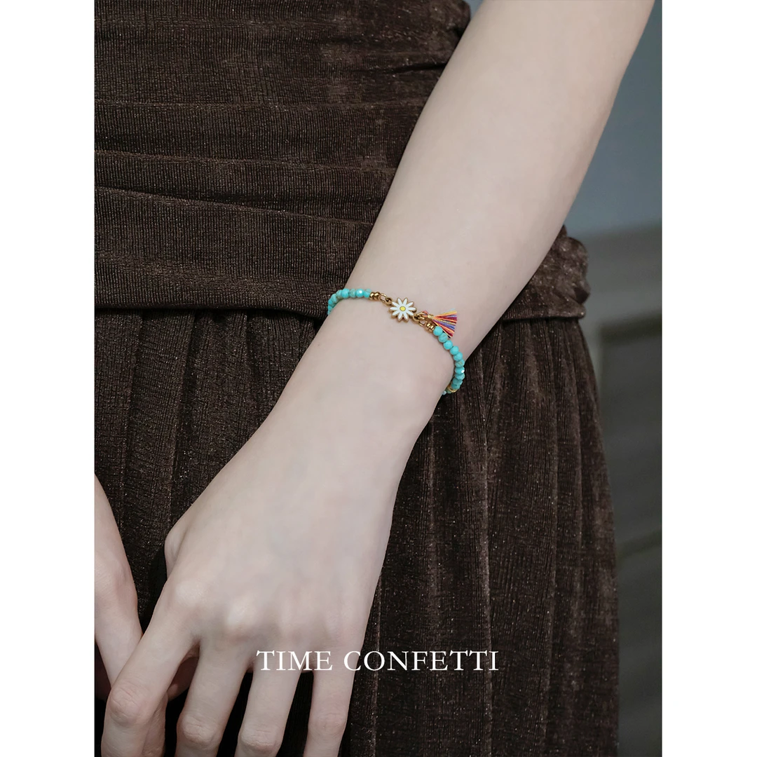 钛钢手链 镀K金【孙二娘】小雏菊-精致通勤珠珠吊坠手链TC 10713