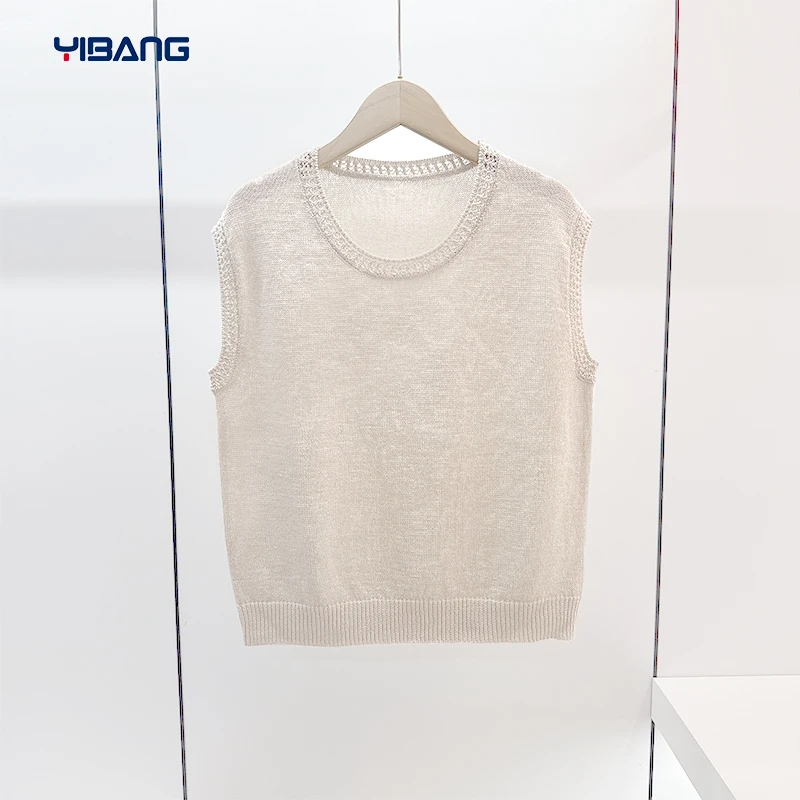 进口『和纸纱』夏天圆领钩花背心女外穿马甲松弛感女装百搭洋气衣服