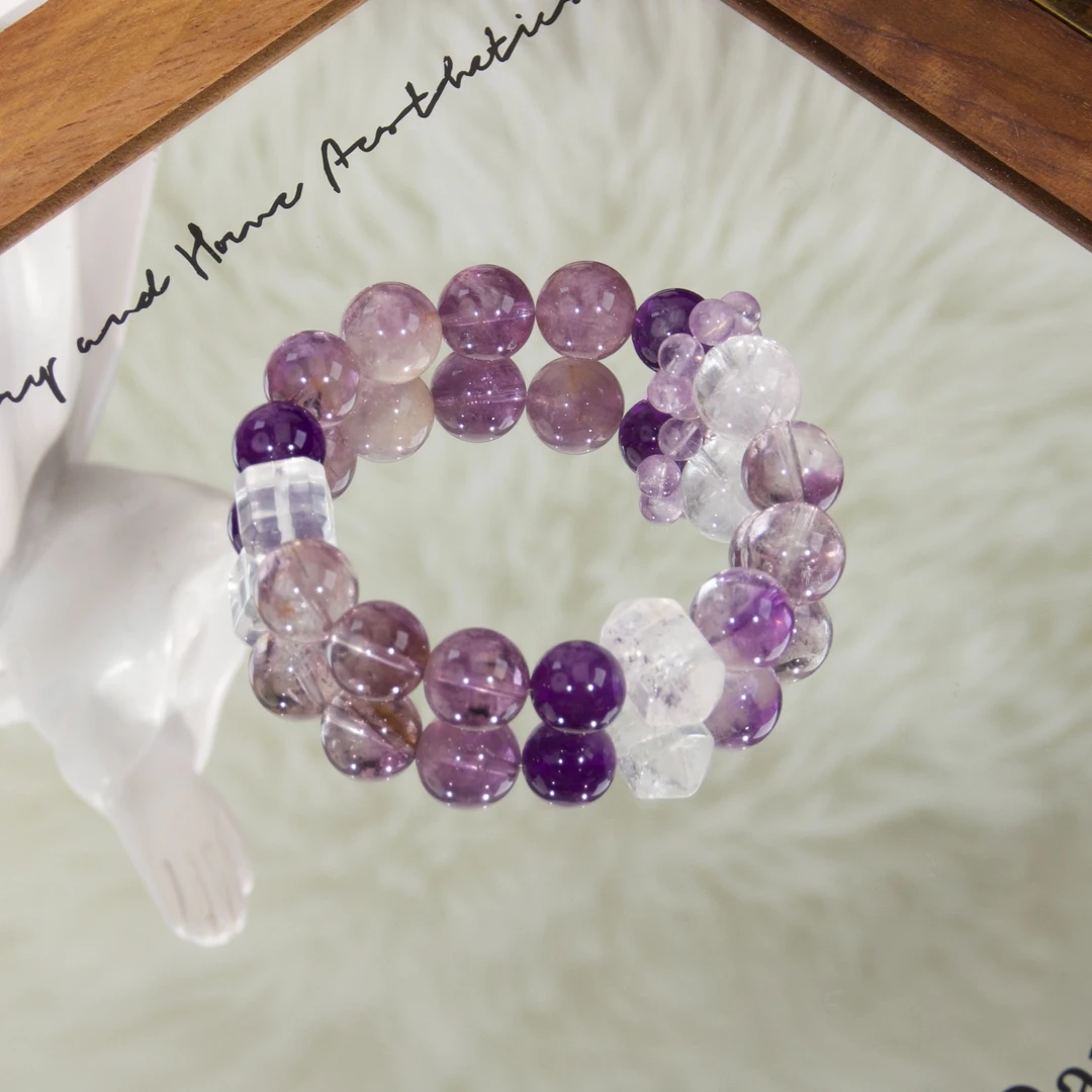 s1320【特别】天然紫幽灵随形水晶手串精致百搭手链 多样性发其一