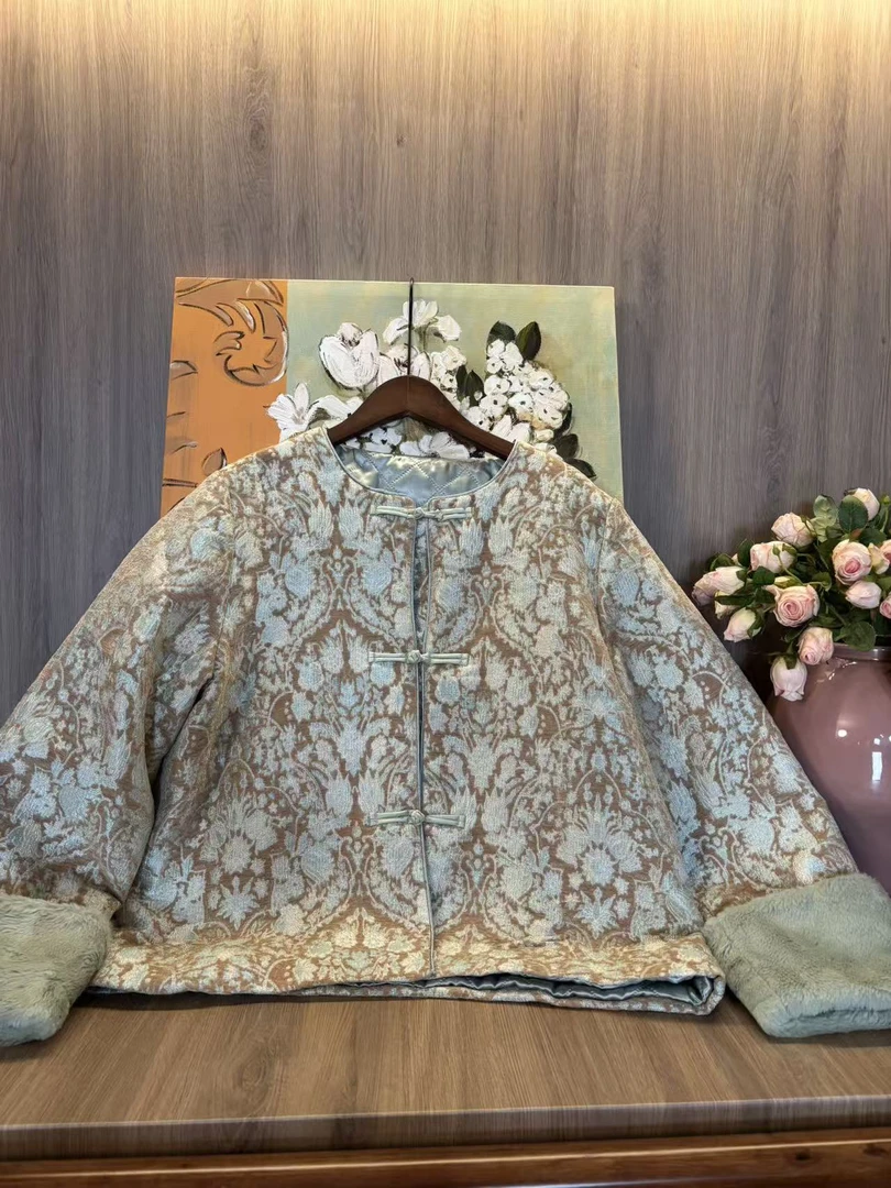 水如画【清河】重工系列秋冬新中式国风圆领加厚宽松保暖外套上衣