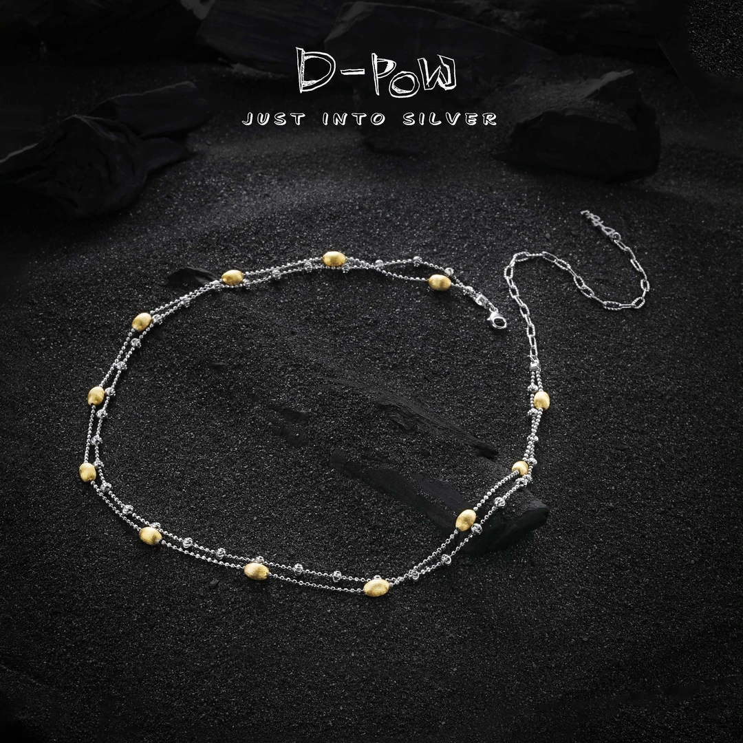 灯小炮 坠链均925银 雕金拉丝小果壳双层项链（50cm）（7768）气质