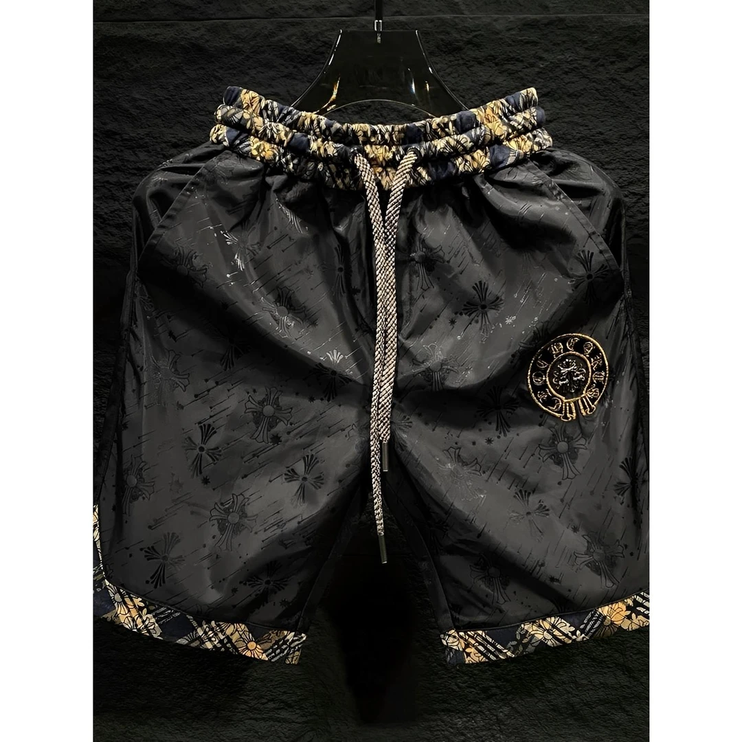 男士新款轻奢暗印花沙滩短裤夏季潮流高端休闲时尚舒适运动五分裤