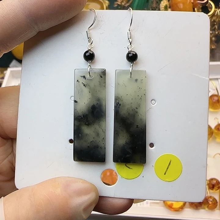 琥珀银S925镶嵌耳饰