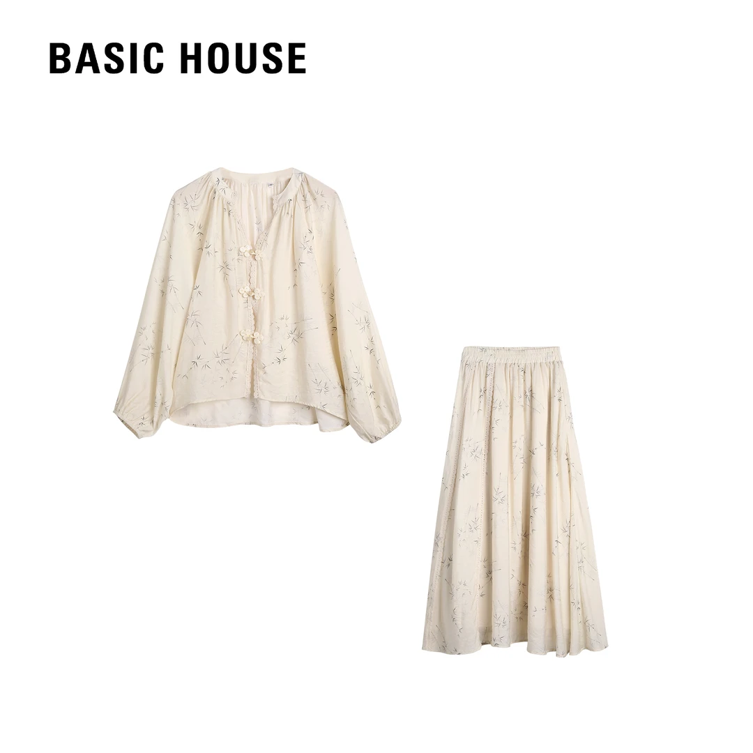 Basic House/百家好【浅纸笔墨】25年春夏新时尚气质减龄显瘦两件套