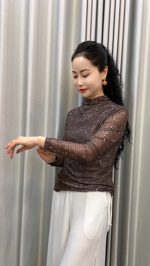 9292#2025年四季可穿高贵洋气上档次潮流气质肌肤网纱T恤