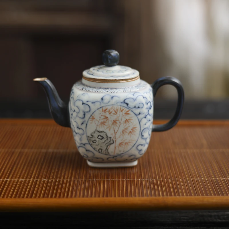斋居 竹林太湖石四方壶-180ml（朴壶瑕0047）