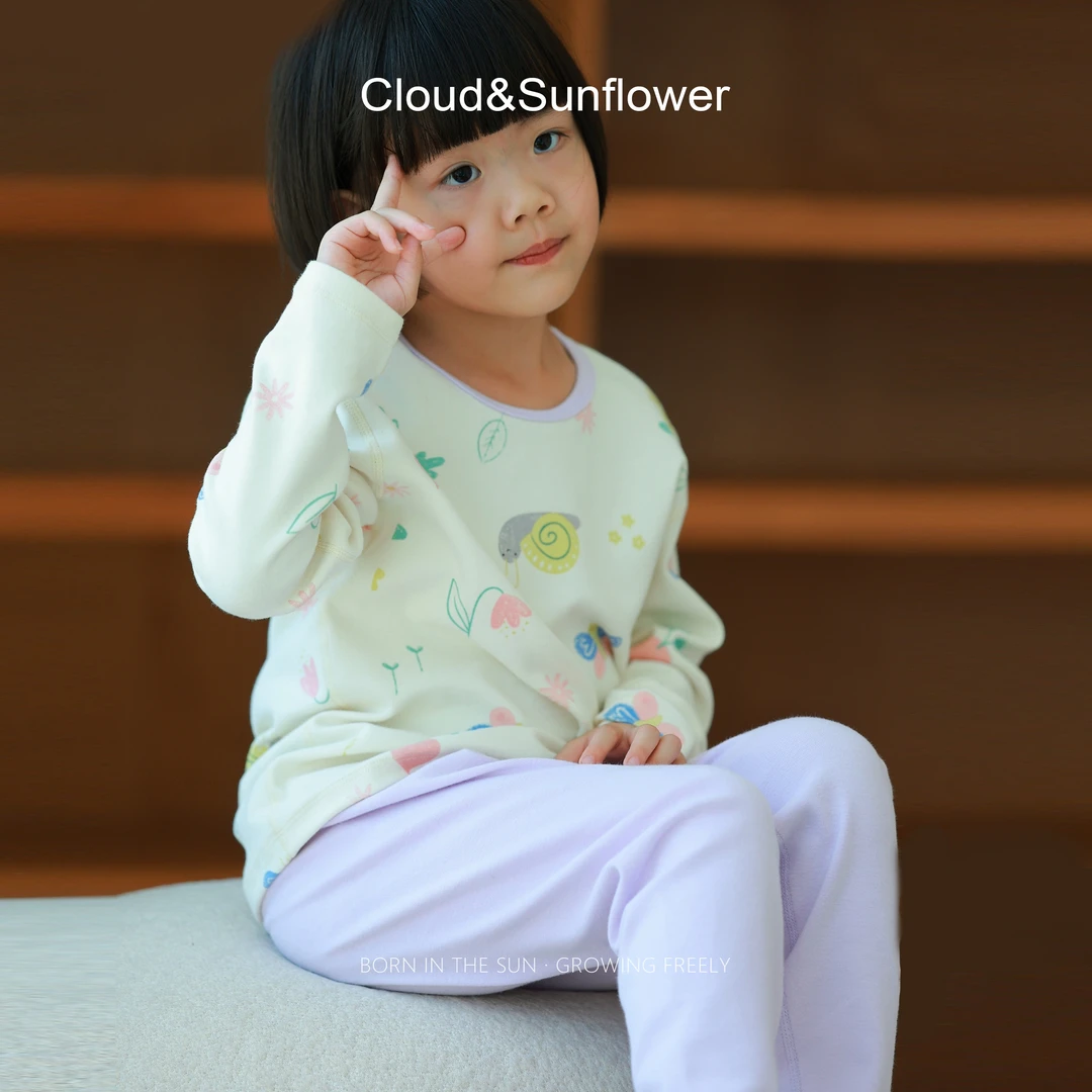 【云朵小葵】女童秋季新款卡通蜗牛圆领长袖无骨家居服套装5129