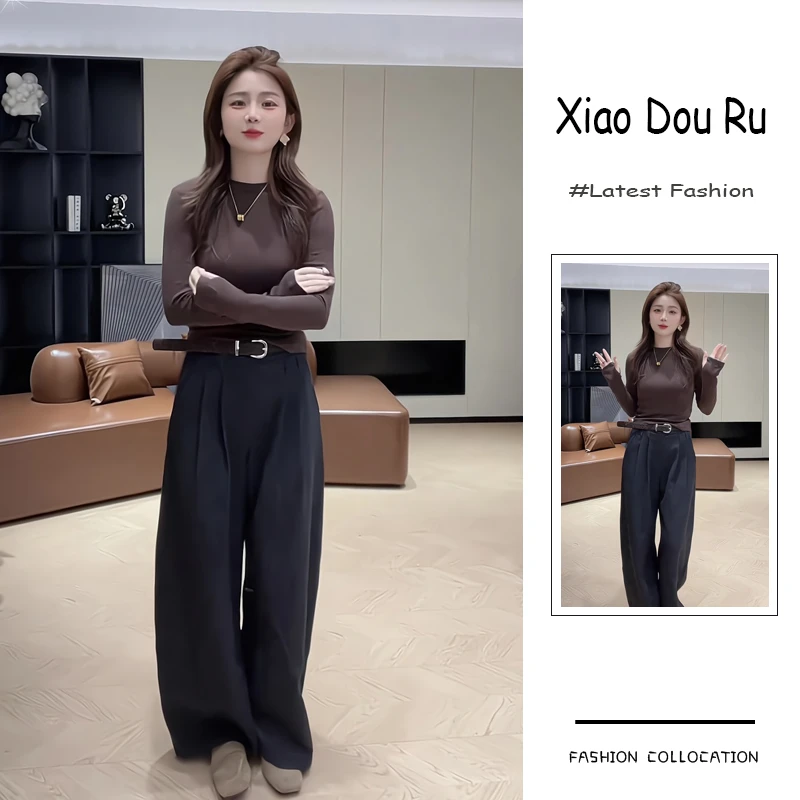 秋季流行穿搭一整套新款2025年法式复古轻熟风打底衫阔腿裤两件套