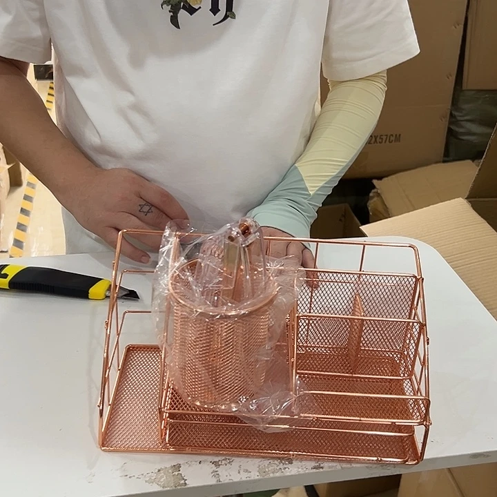 铜色桌面收纳盒套装